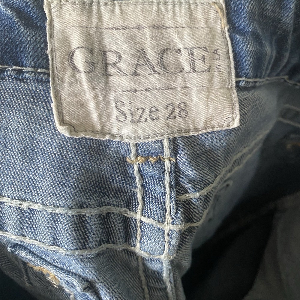 Flare Y2K Jeans Women Size 28 Blue Thick Stitch Low Rise Embroidered - Picture 2 of 13